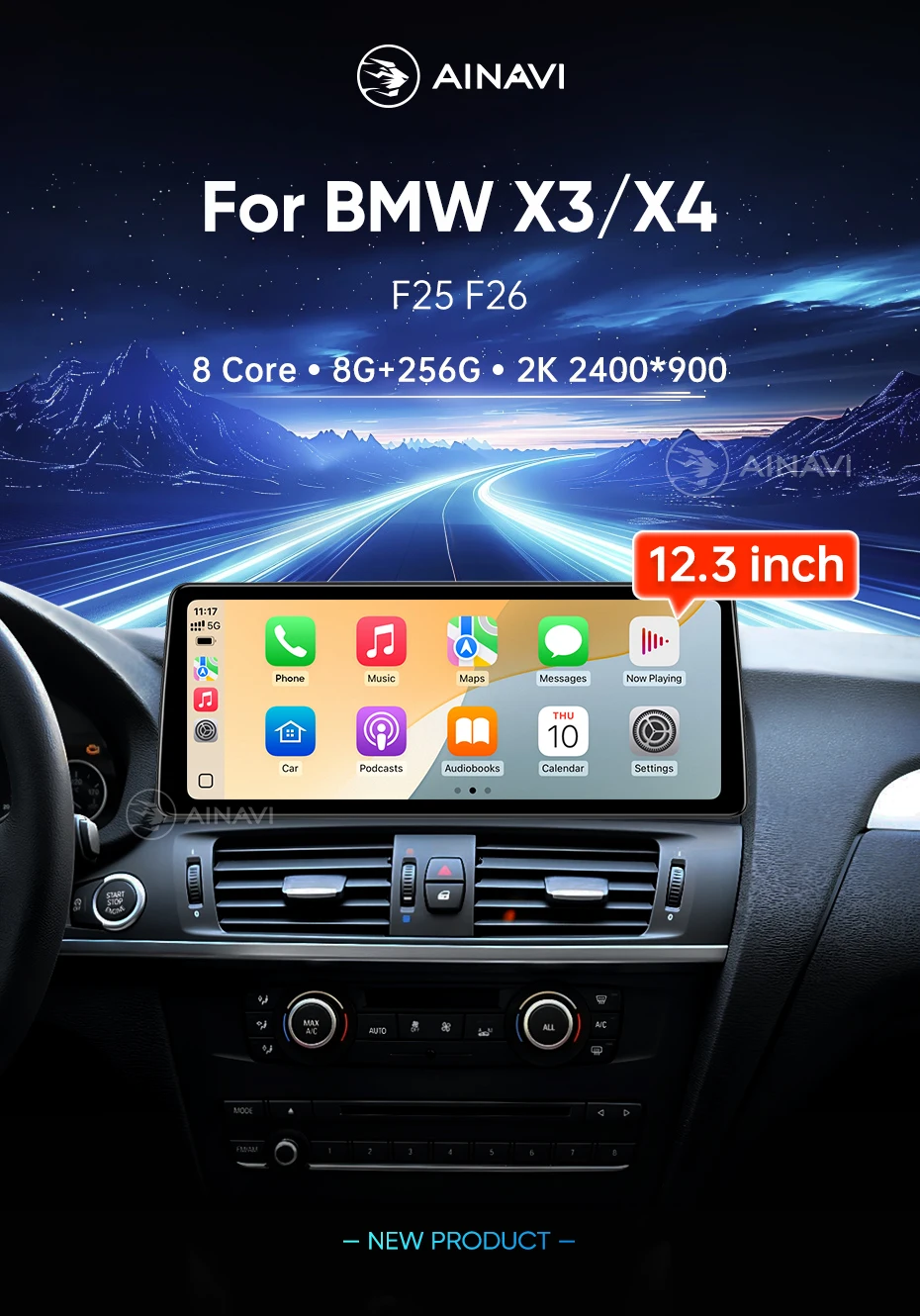 Ainavi Autoradio für BMW X3 F25 X4 F26 2011 2012 2013 2014 2015 2016 NBT Wireless Carplay Android Auto Multimedia IPS Bildschirm – Detail 2
