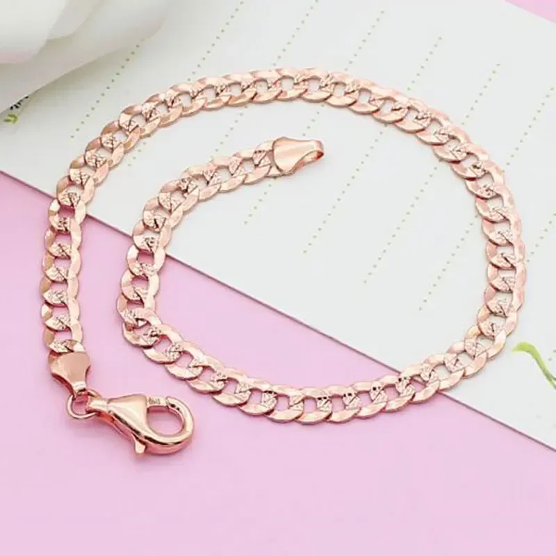 Plated 14k Rose Gold Chunky Chain Bracelet New Charm Classic Men and Women with The Same Style Couple Jewelry