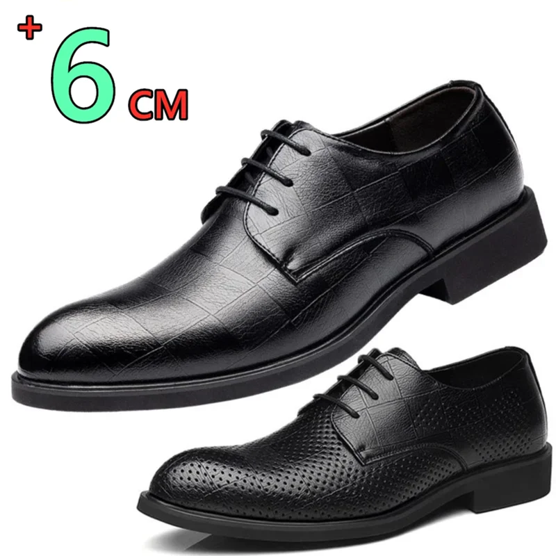 

Spring Summer Classic Elevator Leather Shoes Oxfords for Men Increase Insole 6cm Perfect for Breathable Wedding Special Occasion