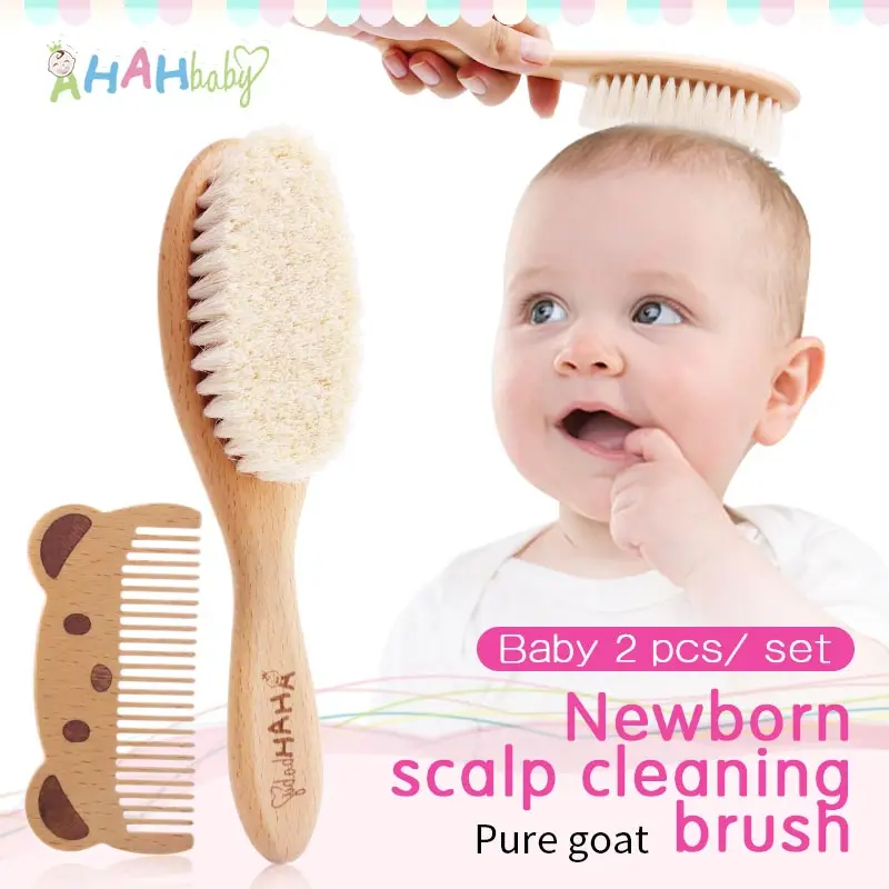 2pc/Set Custom Name Baby Hair Brush And Comb Set Goat Hairbrush Wood Combs Head Massage Brush for Infant Newborn Baby Care Tools