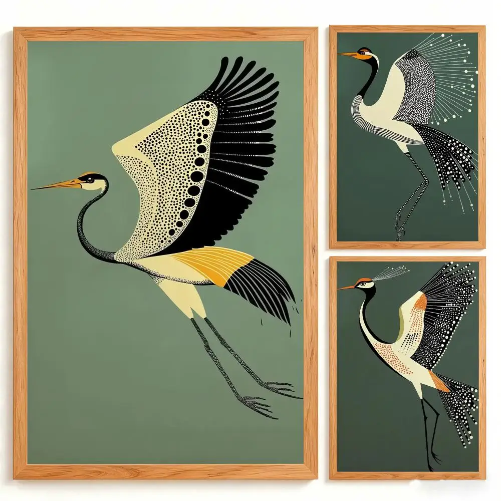Flying Crane HD Wall Art Poster Art Deco Retro Mid Century Modern Bird Vintage Japandi Living Room Bedroom Home Decor Gift