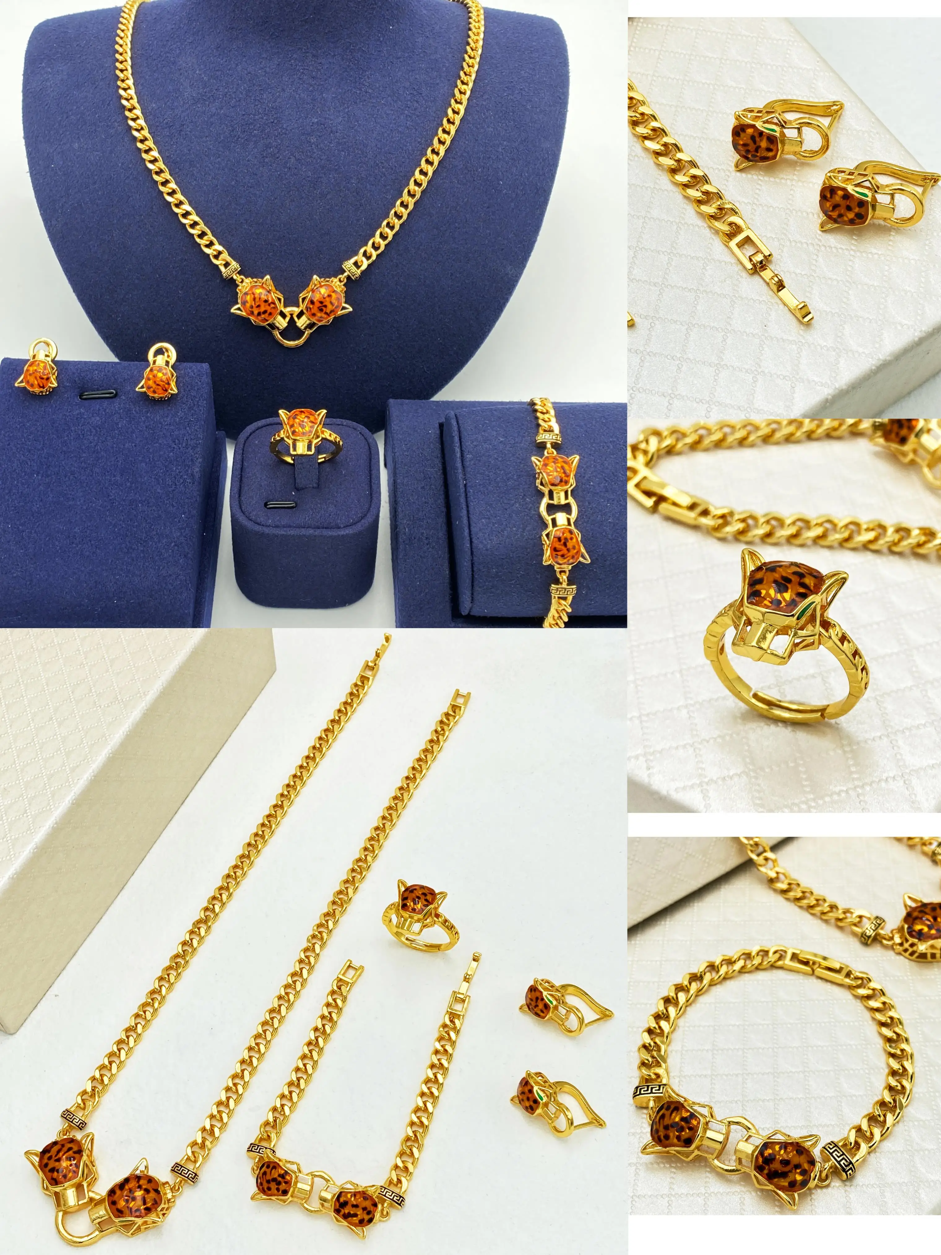JRH Engagement Necklace Ring Bracelet Earring Plated Golden Wedding Bridal Jewelry Sets For Women Party African Dubai Gift