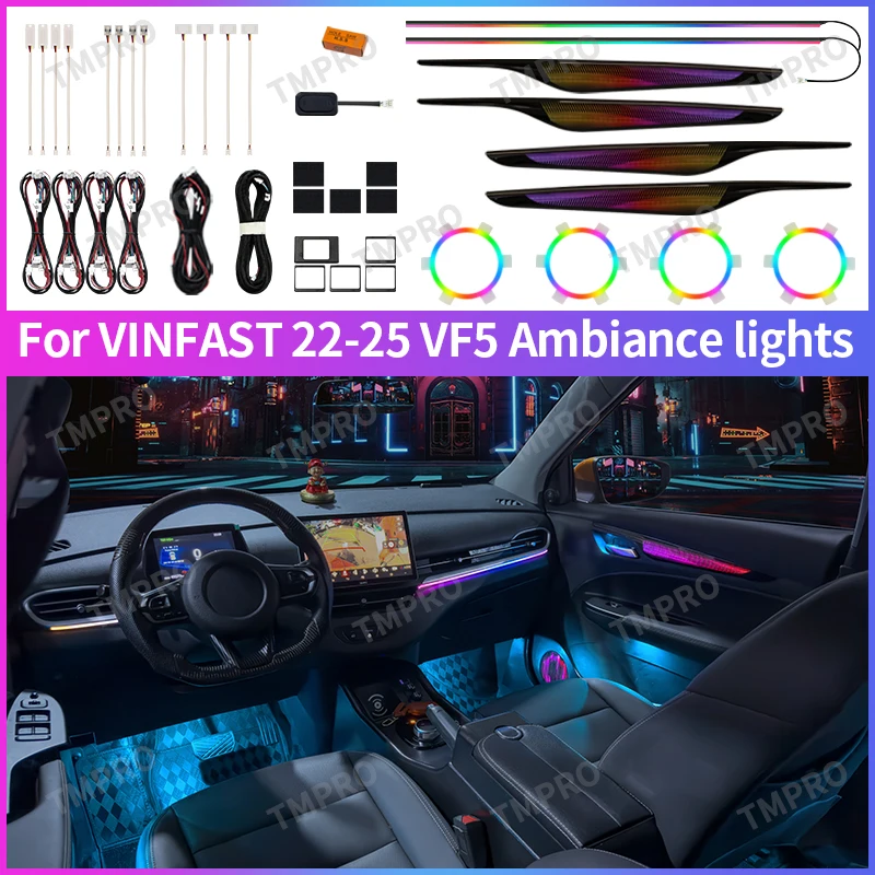 Applicable for VINFAST VF5 2022-2025 Ambient Lights Automotive Interior Decoration 64 Colors LED Safety assistance systems