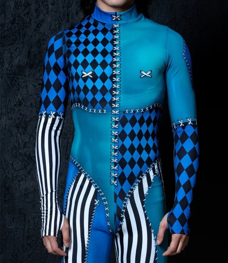 Herren Sexy Bunter Print Bodysuit Punk Morphsuit Halloween Roboter Zentai Anzug Feiertagsparty Jumpsuit Rave Cosplay Kostüm – Detail 40