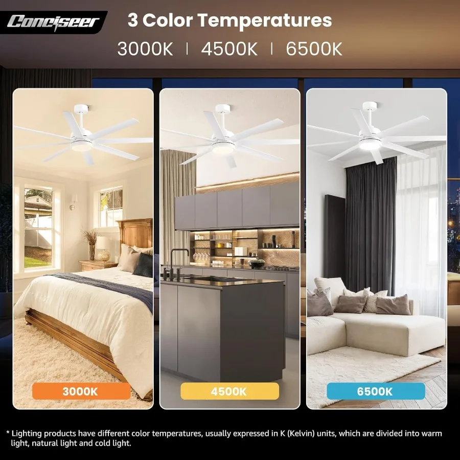 مراوح سقف حديثة مع أضواء مروحة سقف 65 بوصة مع ضوء وجهاز تحكم عن بعد لغرفة النوم وغرفة المعيشة والمطبخ والمكتب الداخلي والخارجي #6