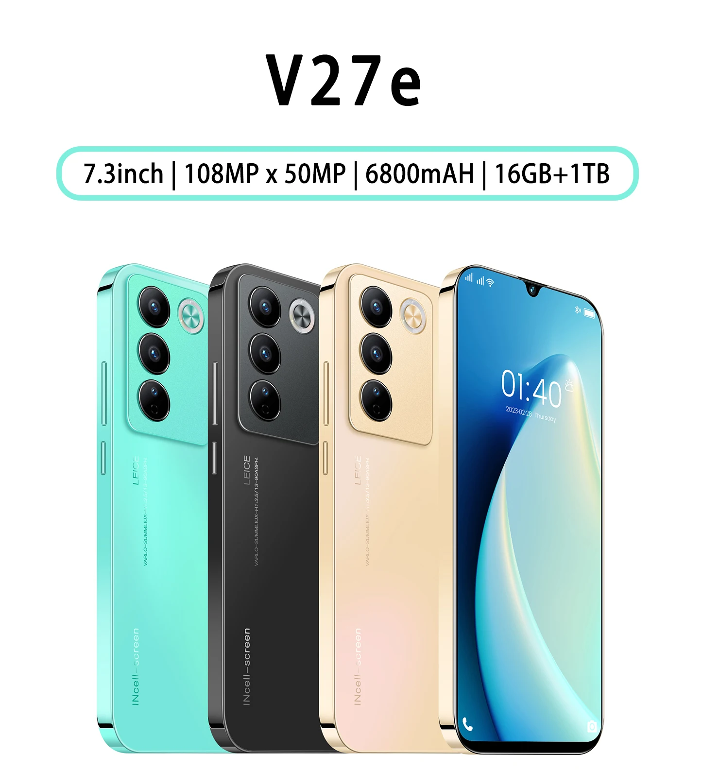 

NEW Screen Protector For SMS V27e 16GB+1TB Smart 7.3''HD Tempered Glass Film For Android 5G 6800mAh Battery 108MP x 50MP WIFI