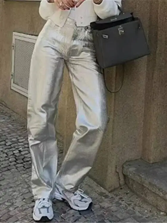 

2026 Autumn/Winter Retro High Waisted Loose Wide Leg Pants Women Spicy Girl Casual Versatile Silver Straight Tube Pants 7YJQ
