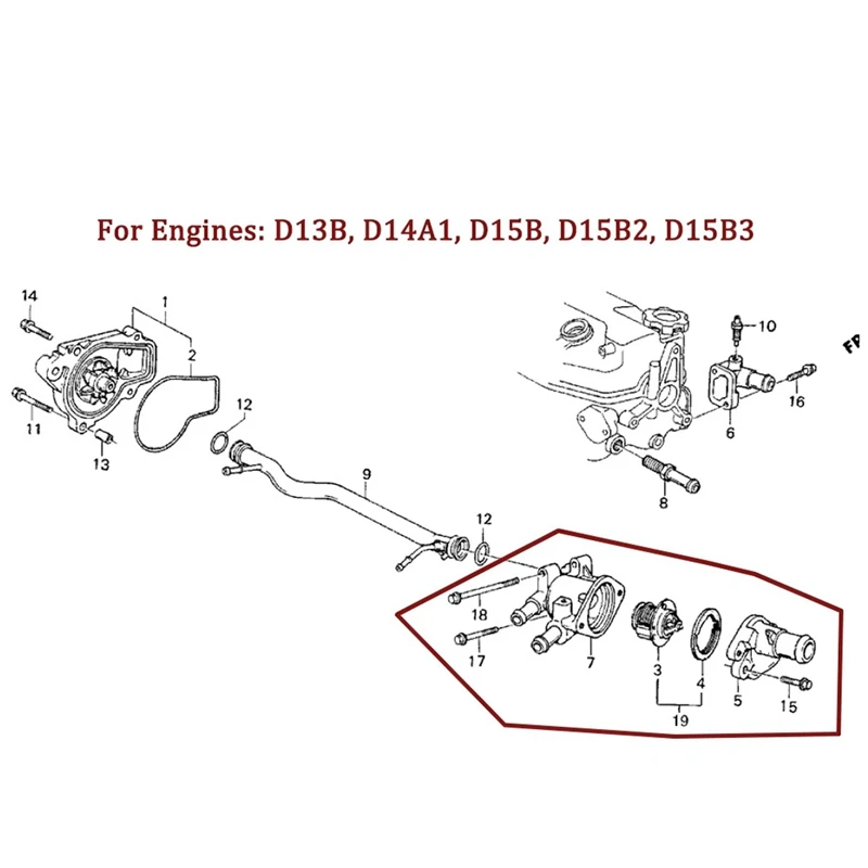 3PC Car Engine Coolant Thermostat Housing For Honda Civic CR-X 19320PM3010 19320-PM3-010 19311-PM3-000