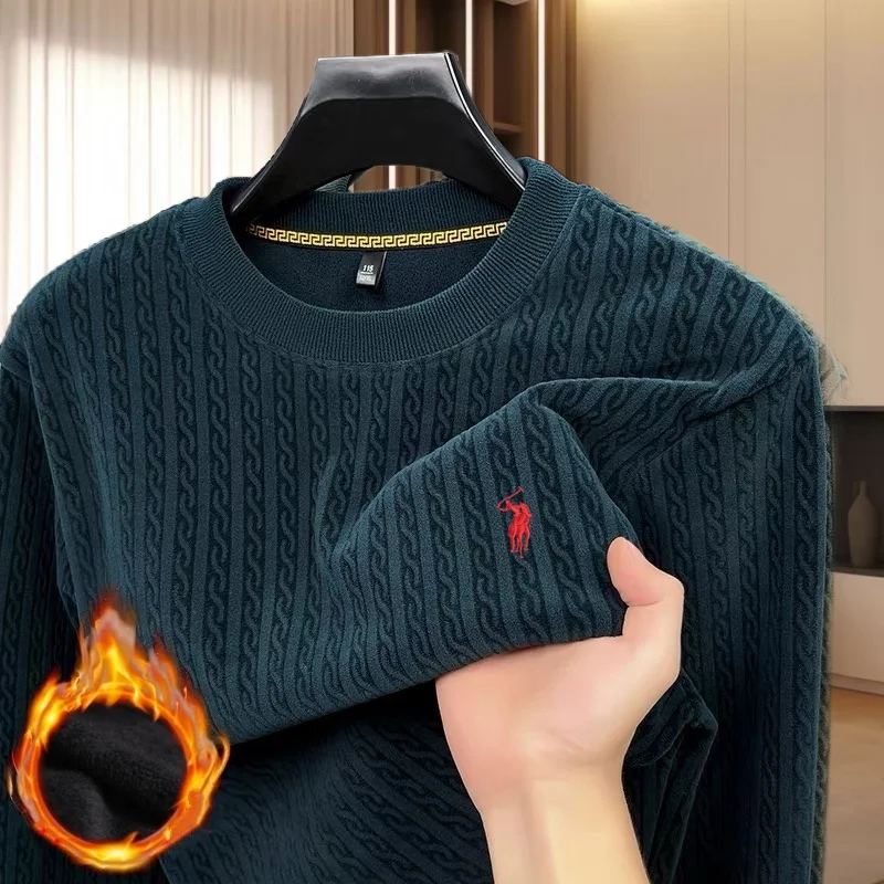 

Luxury autumn and winter new velvet comfortable pullover men's clothing brand exquisite pony embroidery warm round neck sweater