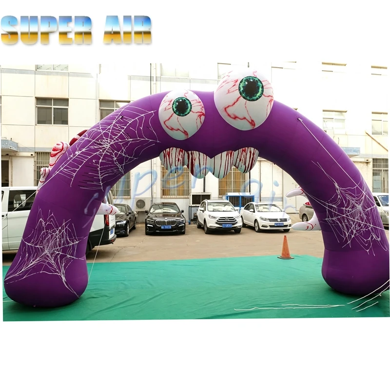 Inflatable Halloween Monster Arch with Scary Eyeballs, Bloody Hands and Spider Webs, Decor for Amusement Parks & Haunted Houses