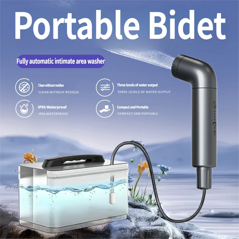 Portable Electric Cleaning Toilet 2.3L Water Hose/Tank for Travel & Camping Latest Personal Hygiene Shower System