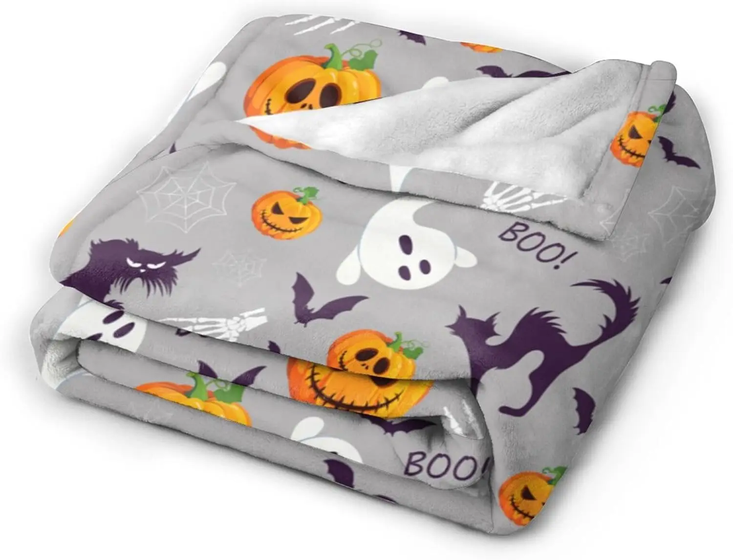 Halloween Blanket Pumpkin Cat Bat Ghost Throw Blanket Cozy Fleece Flannel Plush Bedding For Boys Girls Men Women Kids For Couch view 2