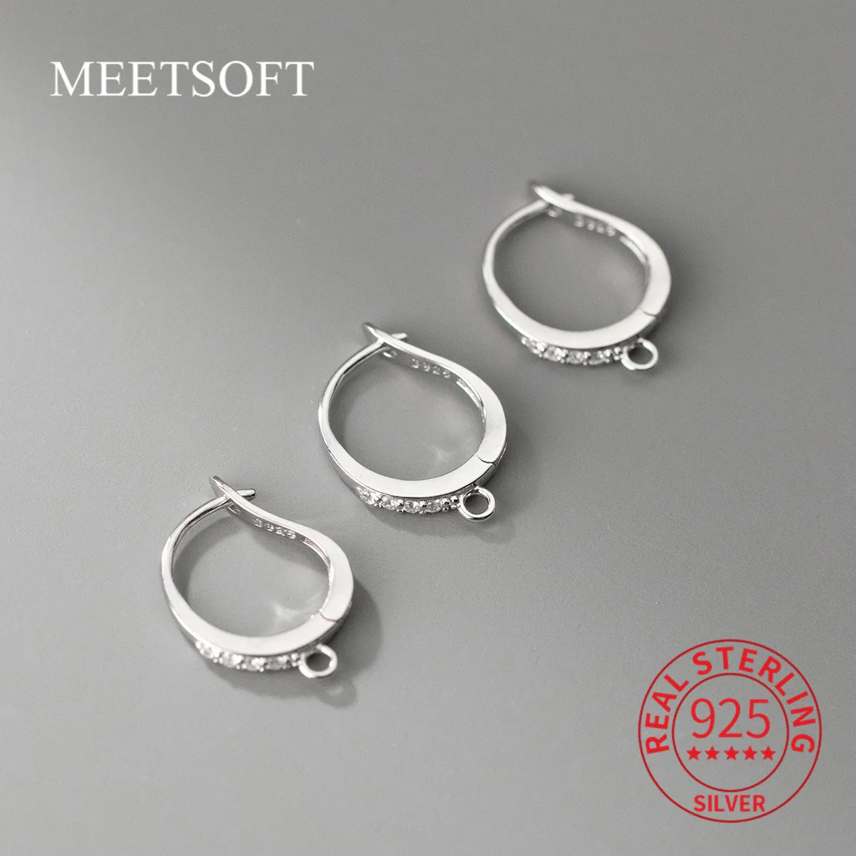 MEETSOFT Classic 925 Sterling Silver Zircon Semi Finished Round Hoop Earrings Of DIY Handmade Fine Jewelry Accessory Wholesale