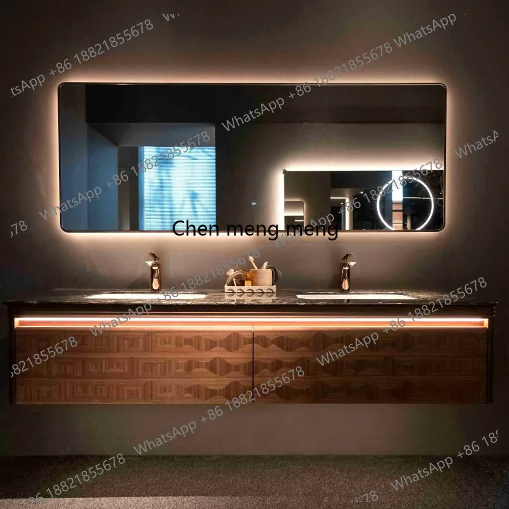 

Натуральный роскошный каменный умывальник на заказ, комбинация тумбы для ванной из массива дерева, современный дизайн