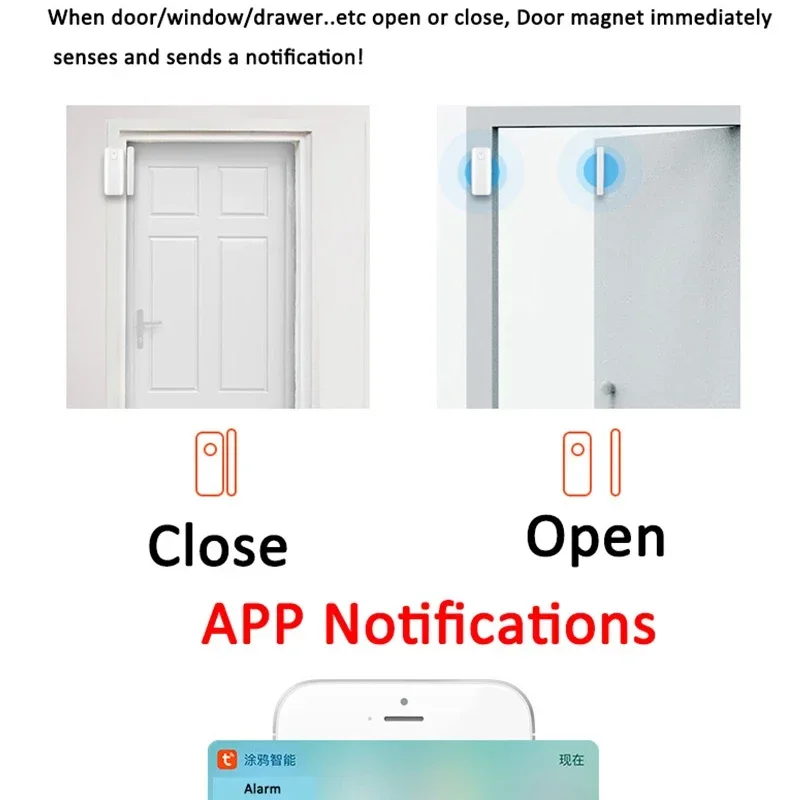 Sensor de puerta inteligente con WiFi, sistema de alarma de seguridad, Detector de apertura y cierre magnético, funciona con Alexa y Google, Tuya