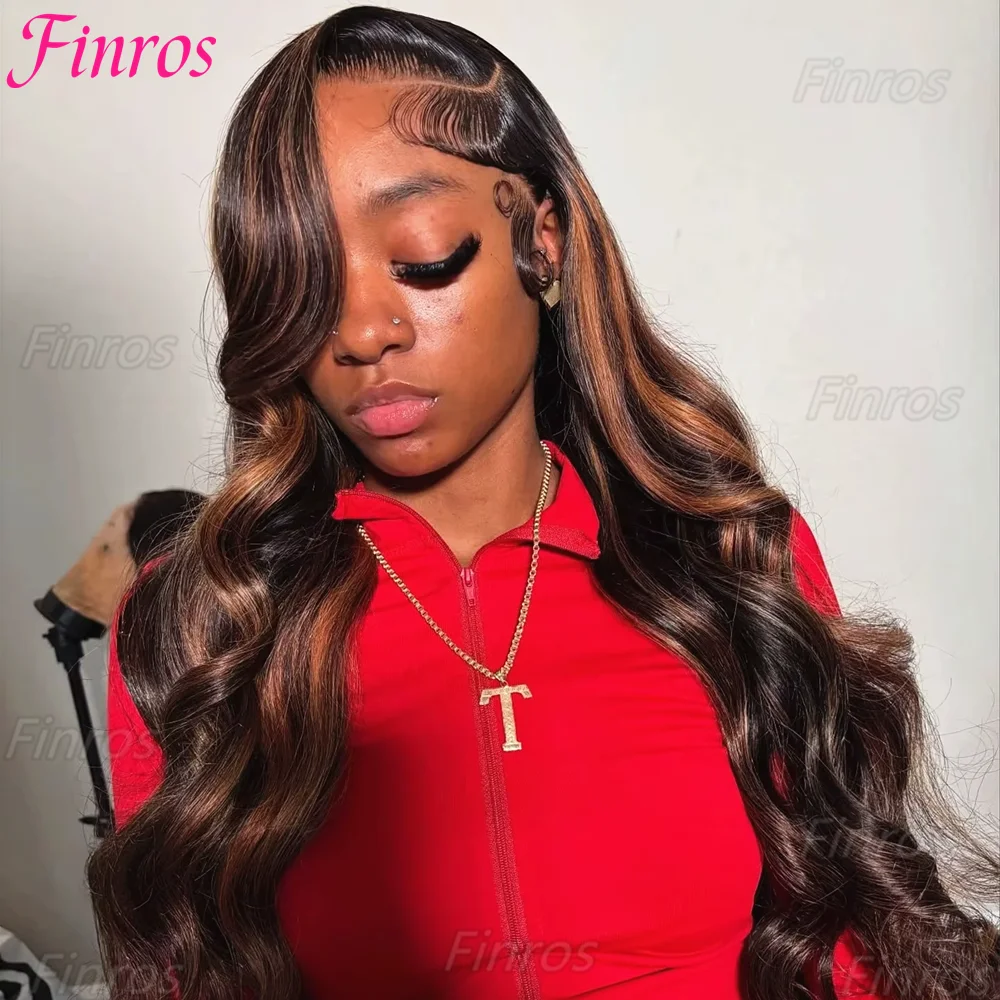 

Finros Colored 1B/30 Black Brown Ombre Highlight Body Wave 13x6 HD Lace Frontal Human Hair Wig 13x4 Lace Front Wigs For Women