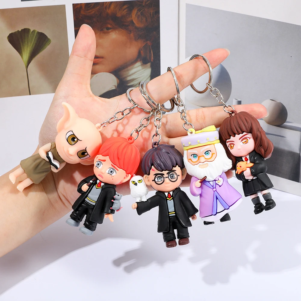 5 قطع هاري بوتر المفاتيح سحر الشكل الساحر بولي كلوريد الفينيل ستيريو قلادة دمية حقيبة قلادة الديكور سيارة المفاتيح هدايا عيد