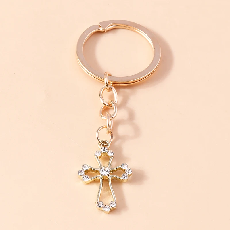 Crystal Crosses Keychain for Women Men Jesus Key Ring Religious Beliefs Key Chains Gift for Handbag Jewelry Accessorie