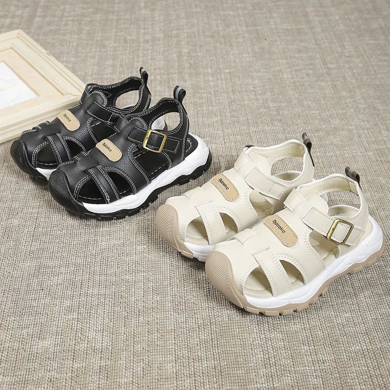

Boys Girls Leather Cage Sandals 2026 New Summer Toddler Platform Scuba Sandals Non-slip Trendy Versatile School Barefoot Shoes