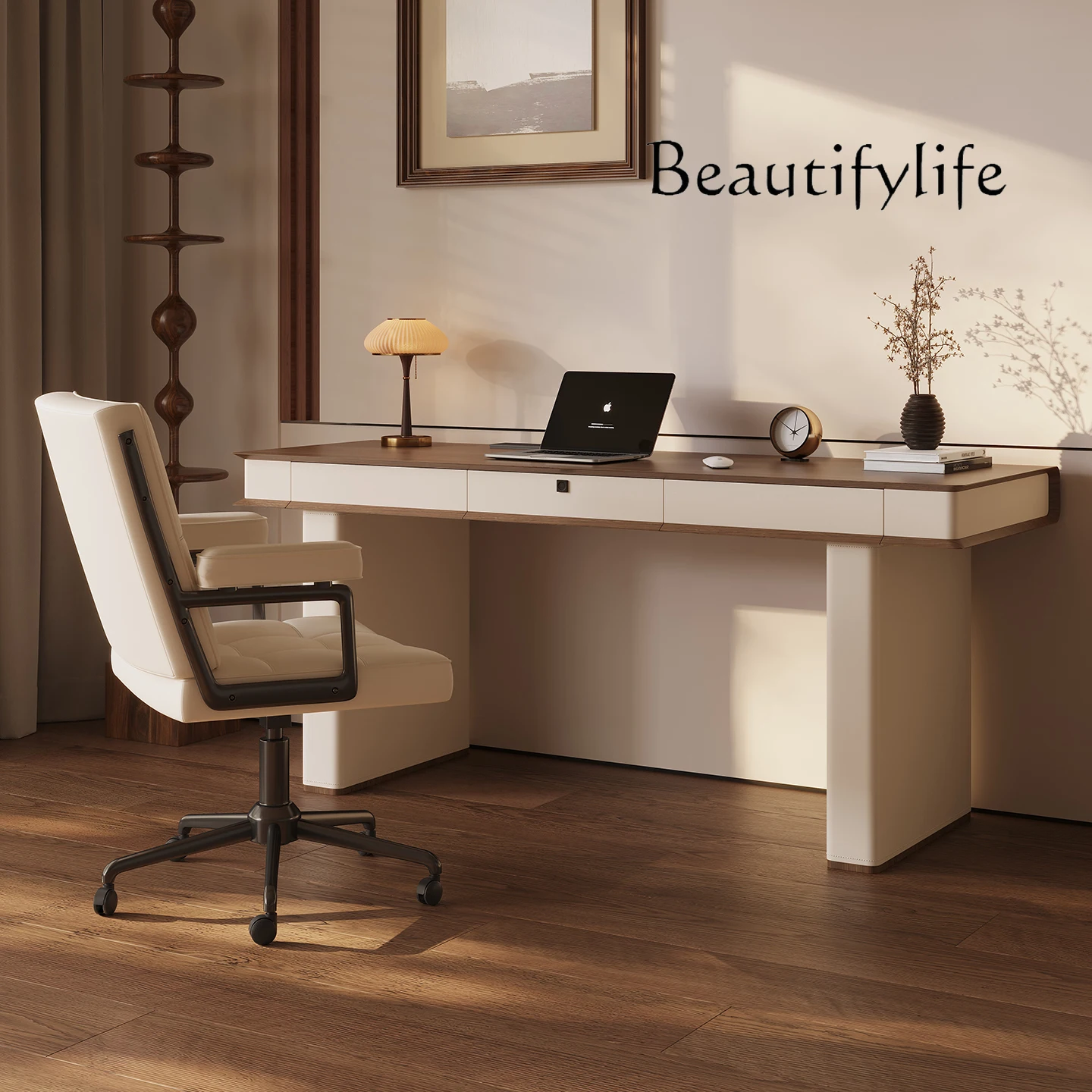 Home study desk designer high-end Italian minimalist desk solid wood light luxury modern minimalist computer desk