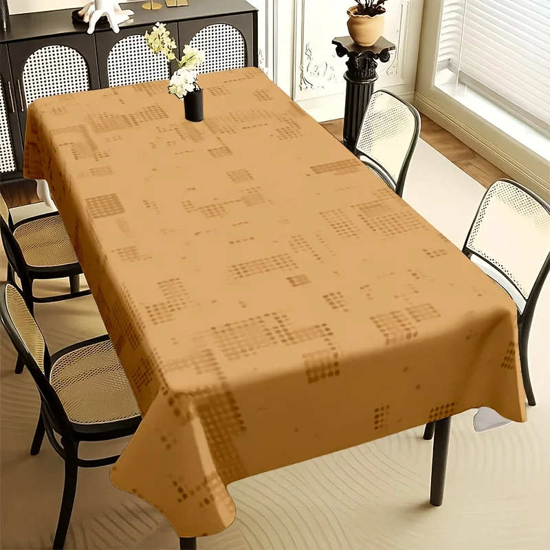Simple Check Tablecloth, Camel Background With Subtle Vintage Square Grid Pattern, Waterproof Table Cover for Daily & Party Use