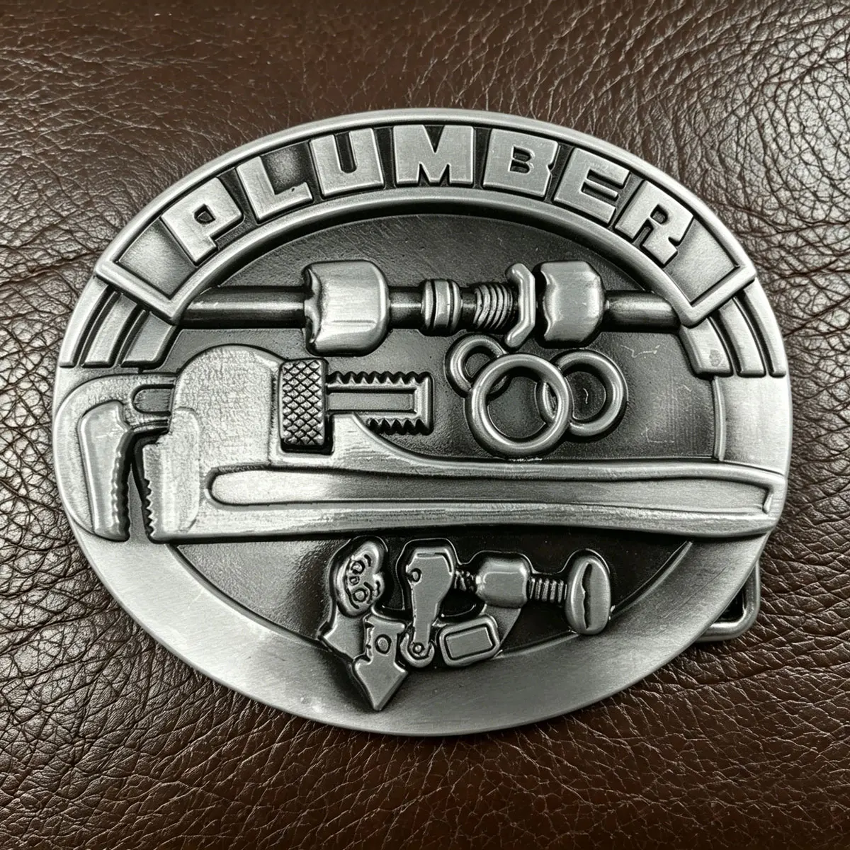 

Men's Retro Western Cowboy Style Belt Buckle Fashionable Oval Workers' Tools Shape Leather Accessory Classic Trend