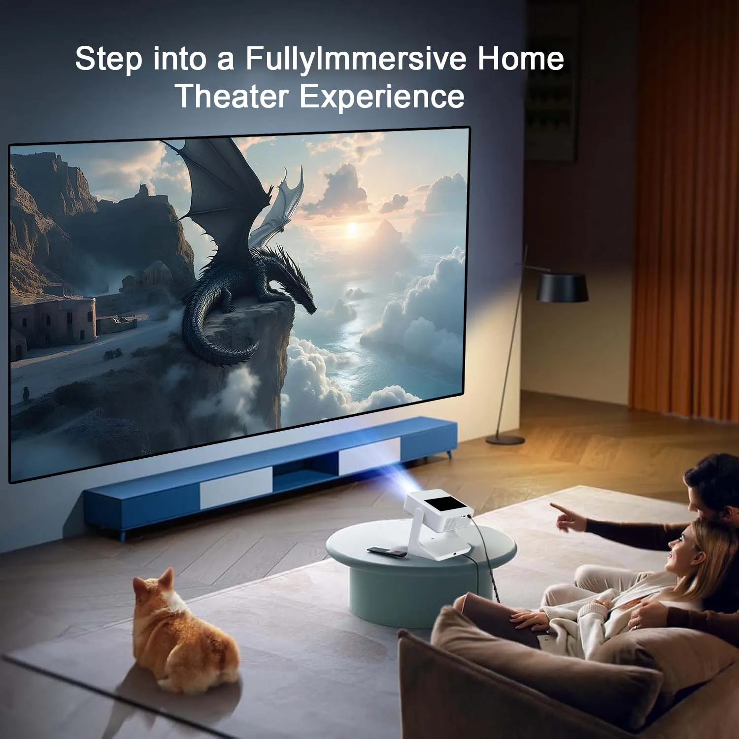 Projektor 4K 1080P, 8" Touchscreen, WiFi Bluetooth, Dual Screen HDMI USB, Heimkino Film Karaoke