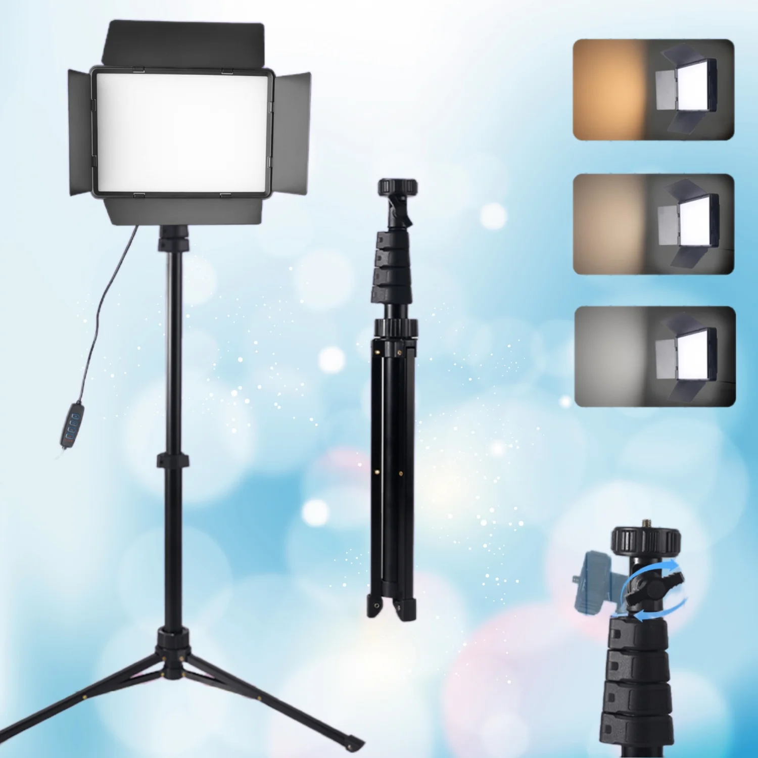

10" Portable LED Spot Lights Square Light With Shading Plate - 160° Adjustable Bracket , USB-Powered With Adjustable Brightness