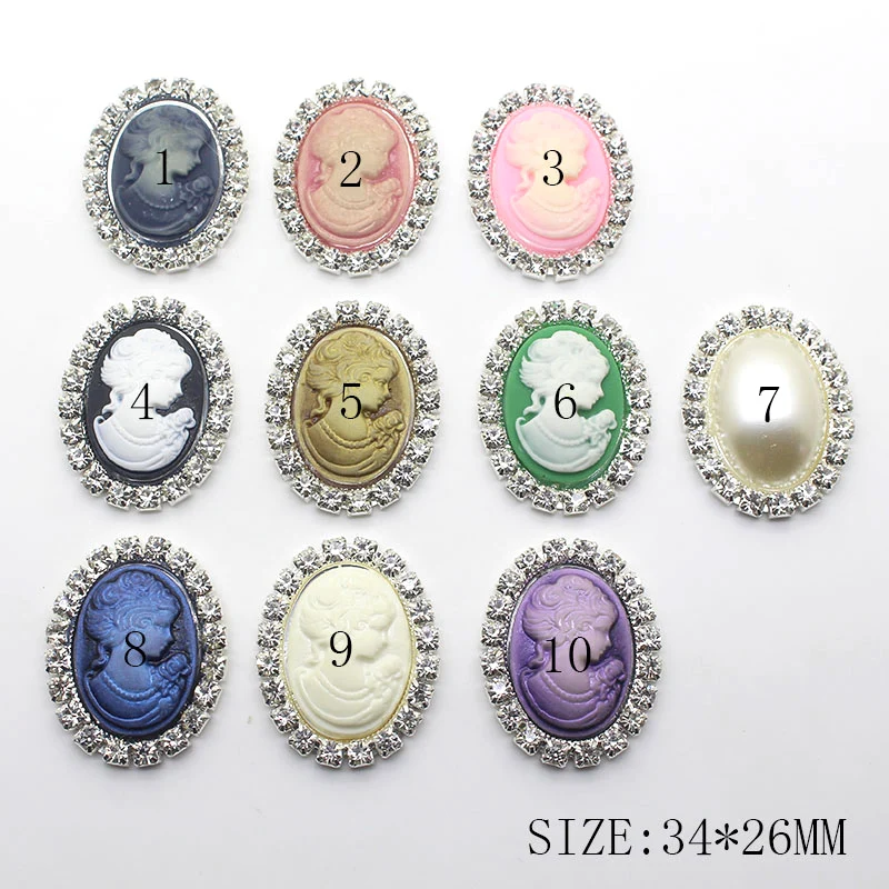 YWXINXI 10Pcs new 34 x 26MM oval rhinestone flat-bottomed resin beauty head accessories, DIY hair accessories and clothing decor