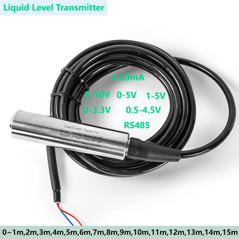 4-20mA Hydrostatic Level Sensor Transducer 0-1m 2m 3m 5m Probe Water Liquid Transmitter DC5V DC24V Water Level Meter