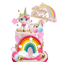 Unicorn Cake Topper Rainbow Cake Decorations with Stars Unicorn Balls Happy Birthday Cake Decorations for Ages Baby Shower