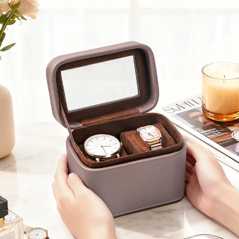 Portable Watch Storage Box with Transparent Cover 2 Slot Travel Watch Case PU Leather Wristwatch Storage Display Box Luxury Gift