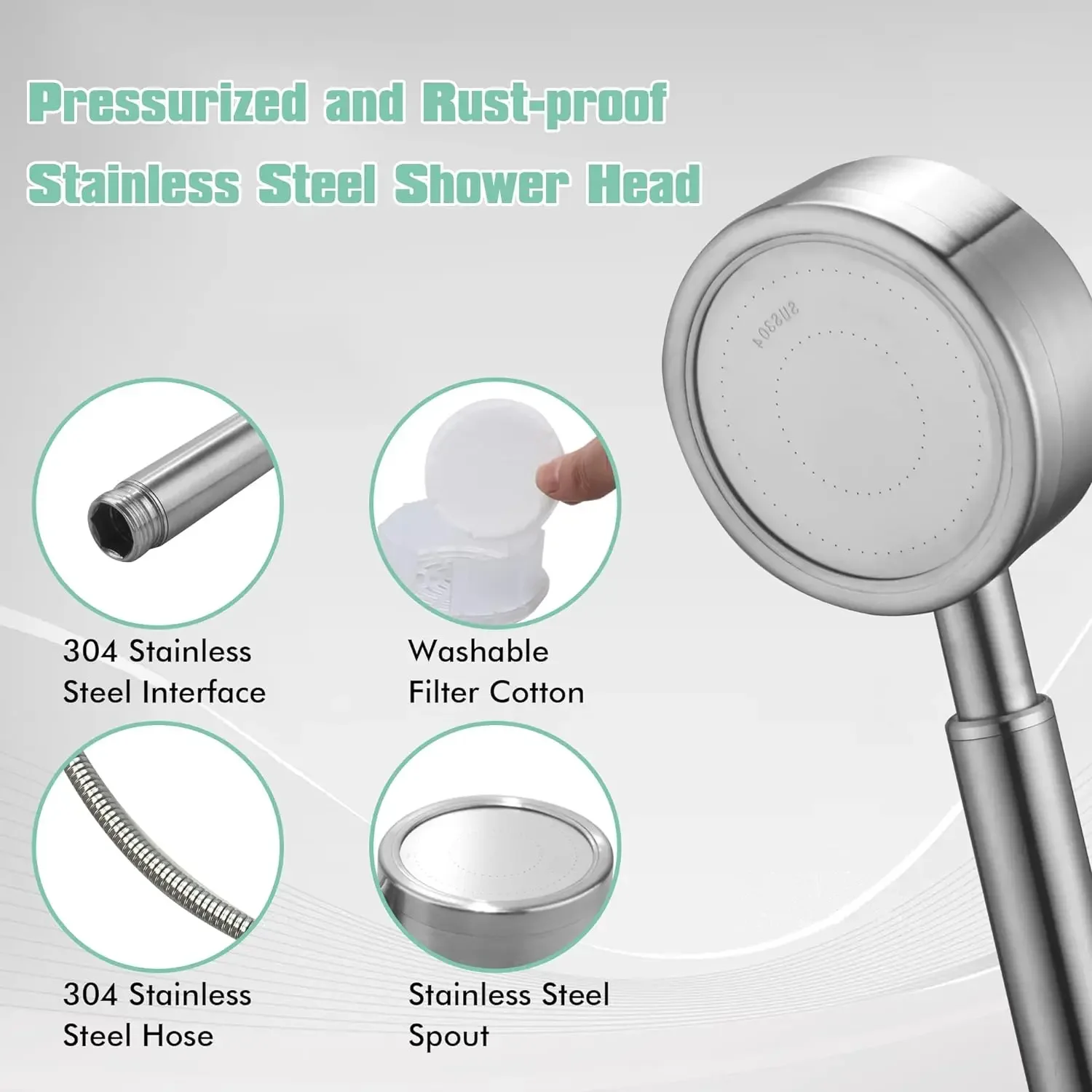 304 Stainless Steel Showerhead Bathroom Pressurized Shower Head Detachable High Pressure Shower Head Bathroom Accessories