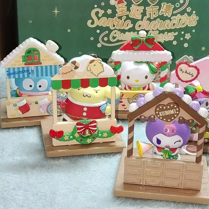 Caja ciega de la serie del mercado de Navidad Sanrio genuino, Kuromi Pochacco Cinnamoroll, figuras de Anime Kawaii, regalo especial de Navidad para niñas, nuevo