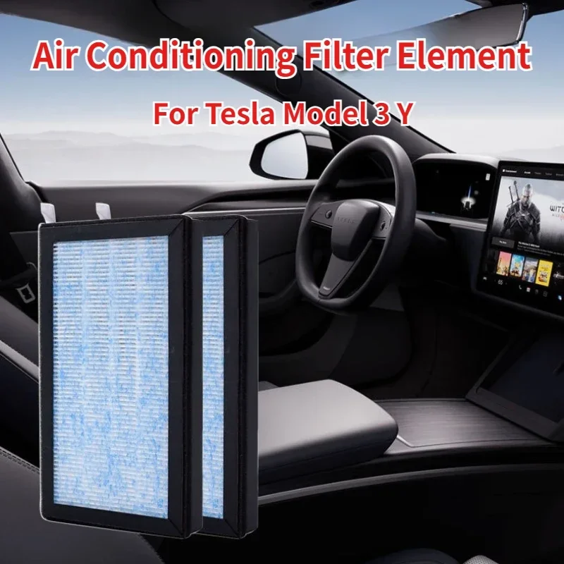 For Tesla Model 3 Y 2PCS Air Conditioning Filter Element HEPA Activated Carbon CN95 Odor Removal PM2.5 Filter Car Accessories