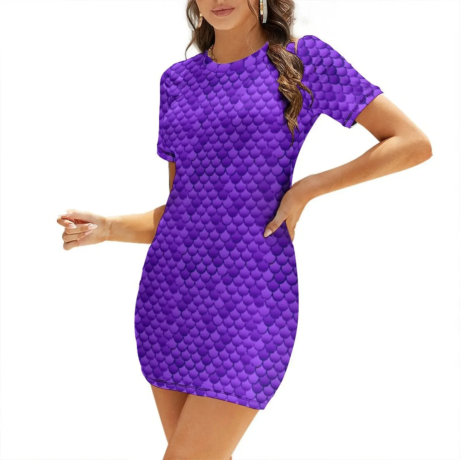 

Pattern #14 - Scales Purple Short-Sleeved Dress ladies dresses for special occasion summer clothes beach dresses Dress