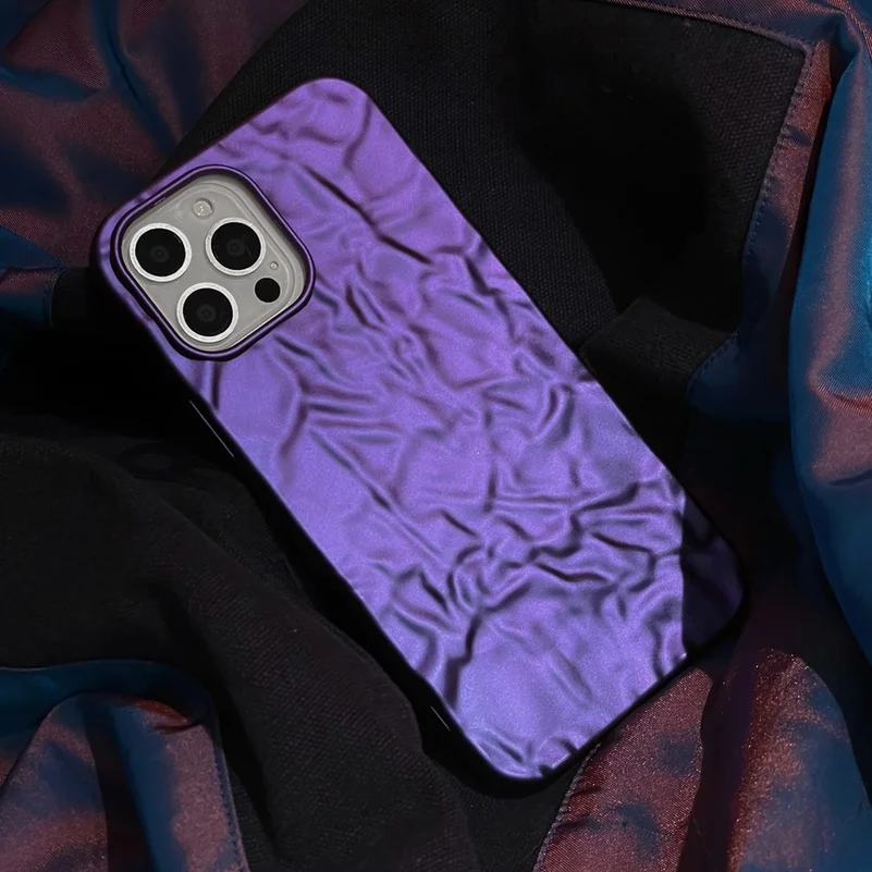 Fashion Purple Tin Foil Case for iPhone 13 11 12 Pro Max X Xr Xs Max 8 7 Plus 14 Pro Plus 3D Water Ripple Matte Shockproof Cover