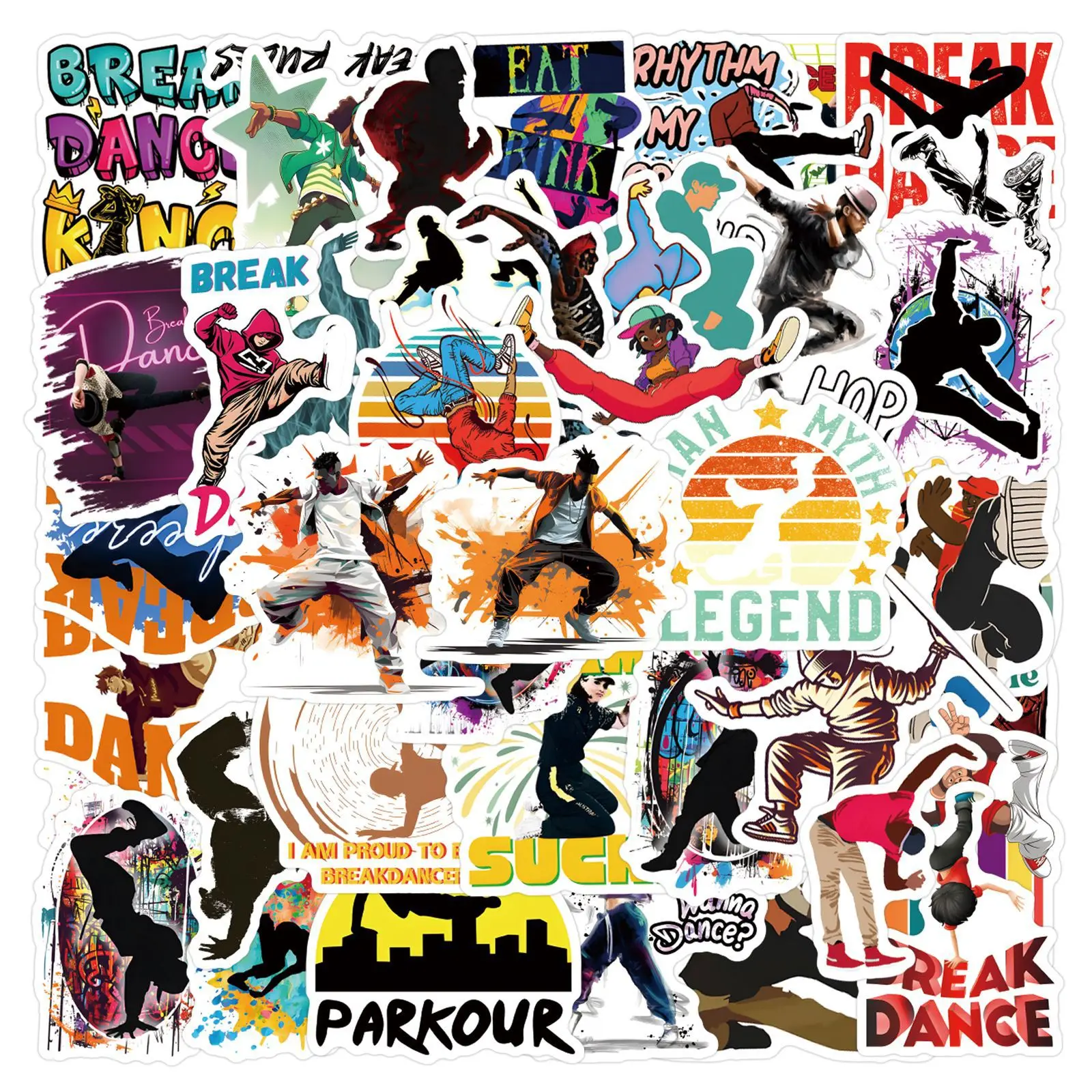 55pcs Cartoon Street Dance Breakdancing Stickers for DIY Notebook Guitar Skateboard Phone Water Cup Luggage Waterproof Sticker
