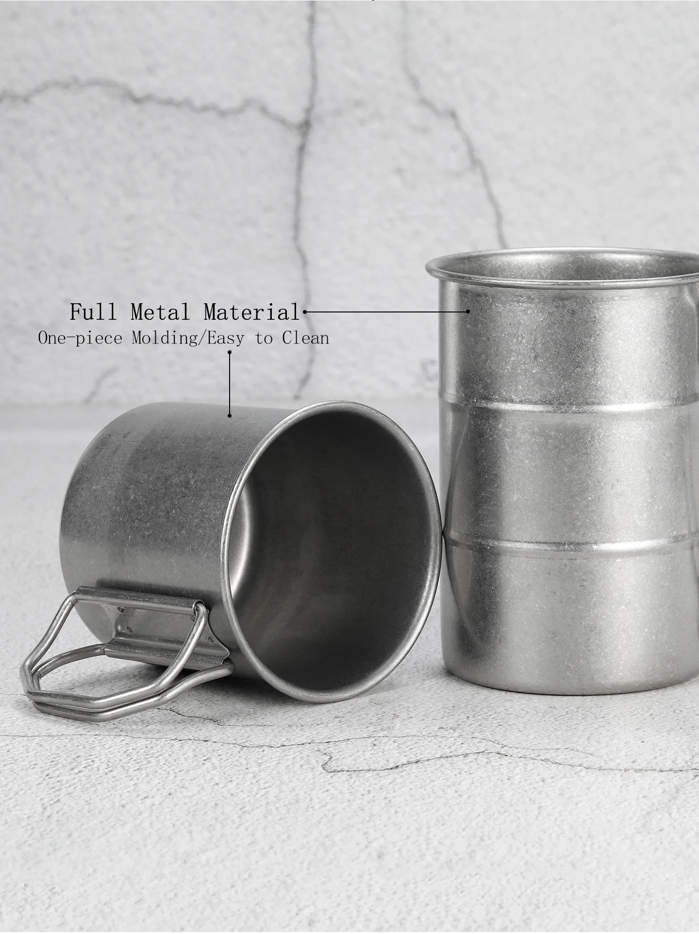 304 Edelstahl Wasserbecher mit Griff Individuelles Logo Text Retro Antik Silber Koreanischer Stil Kaffeebecher Outdoor Camping Geschenk – Detail 9