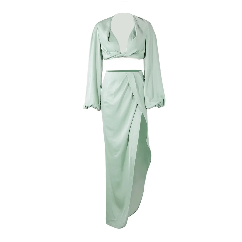 Satin discothèque Sexy Dr haute fente ter Ne longue Sve jupe Midi ensemble rue Sle Sexy robe de soirée femmes Faion