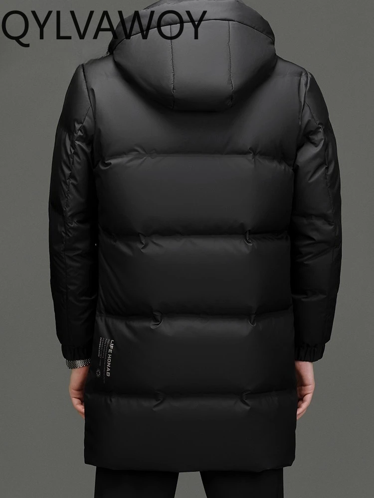 QYLVAWOY 100% Polyester Men's Extreme Cold-Resistant Thickened Warm Versatile Duck Down Filled 150g+ Hooded Down Jacket LJ2067