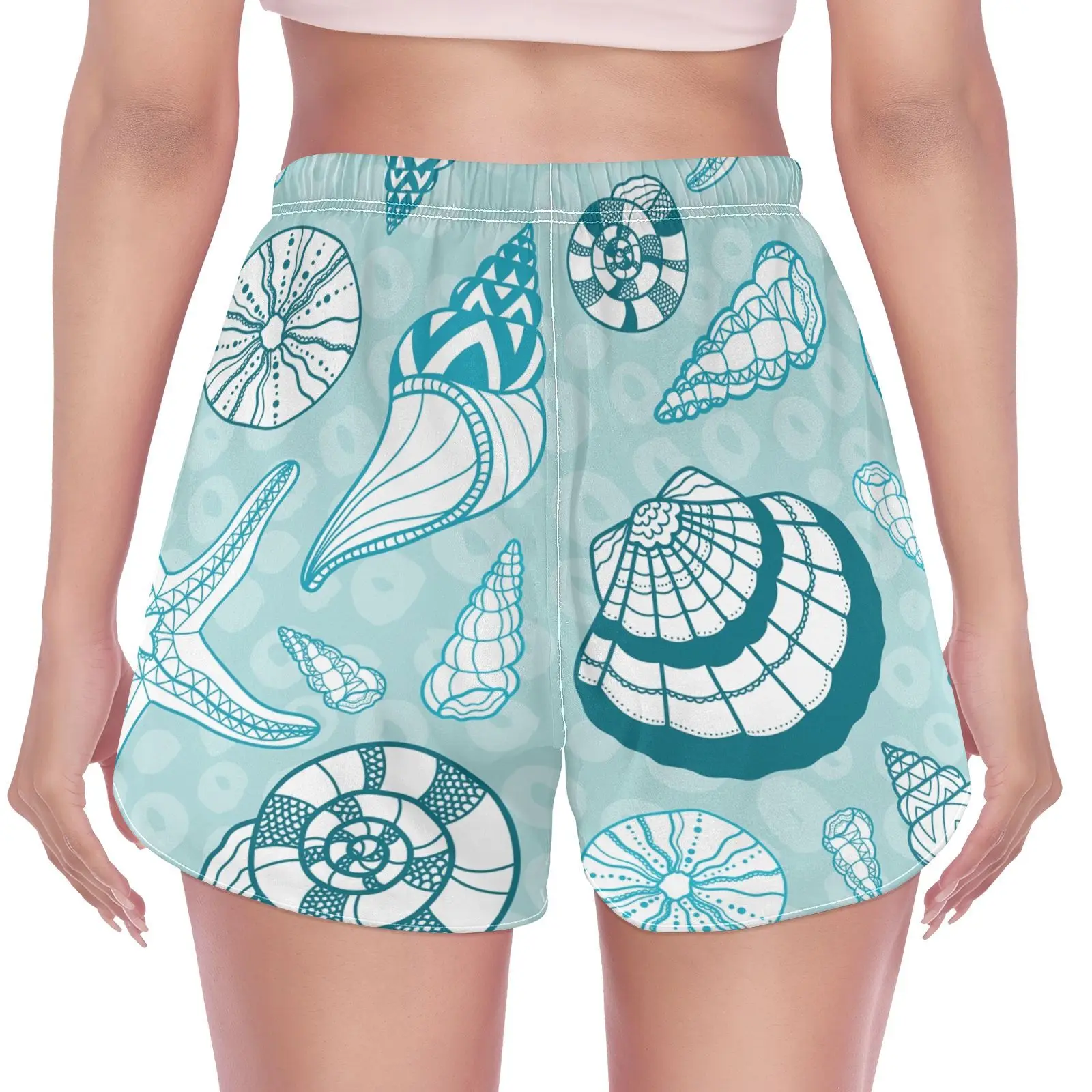 Pantaloncini da corsa 2 in 1 da donna Pantaloncini da allenamento per yoga da palestra atletica casual Pantaloncini sportivi da tennis in spandex Stampa estiva di conchiglie