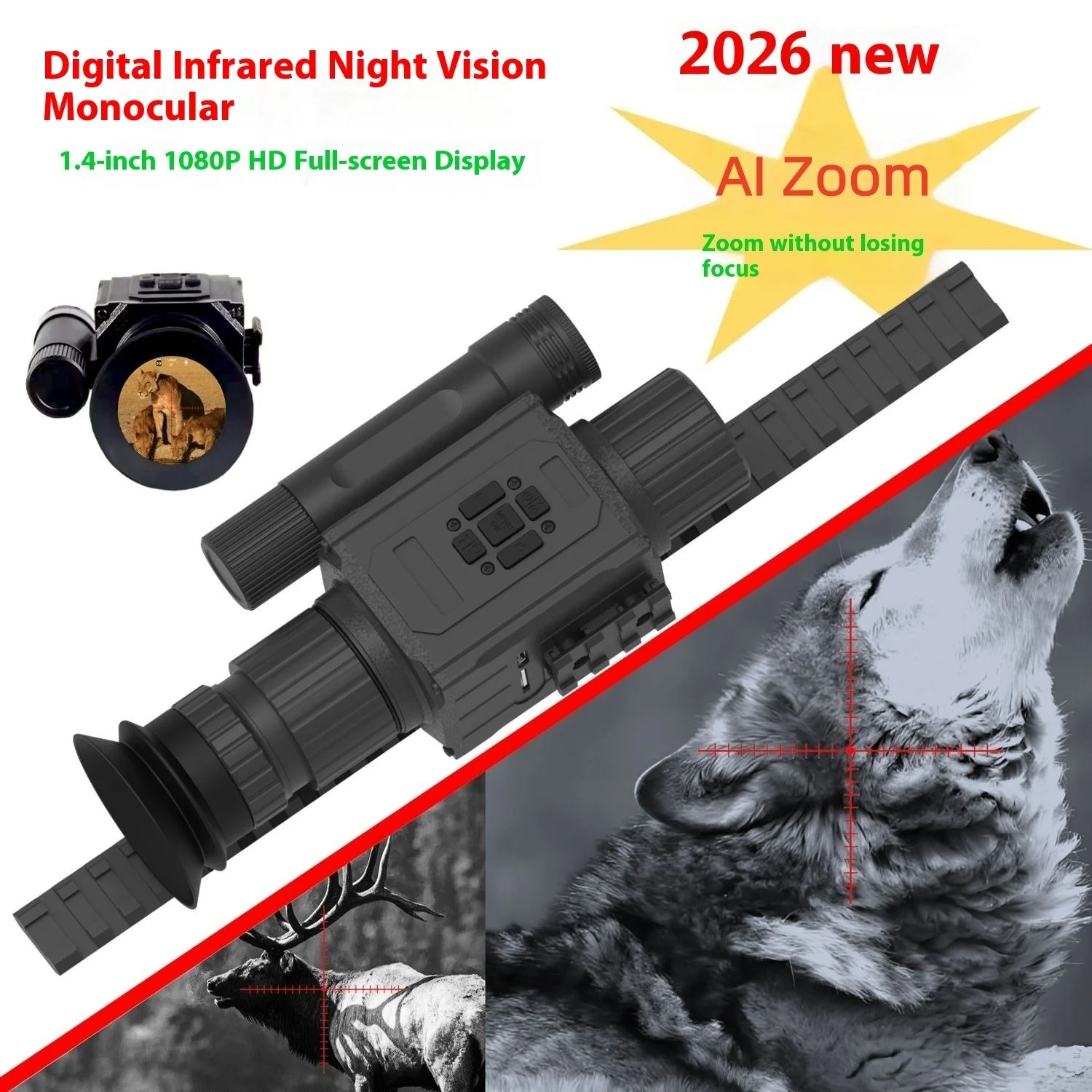 

Megaorei Outdoor hunting night vision 1.4-inch high-definition AI zoom magnification 20x, can see up to 400 meters, rifle sight