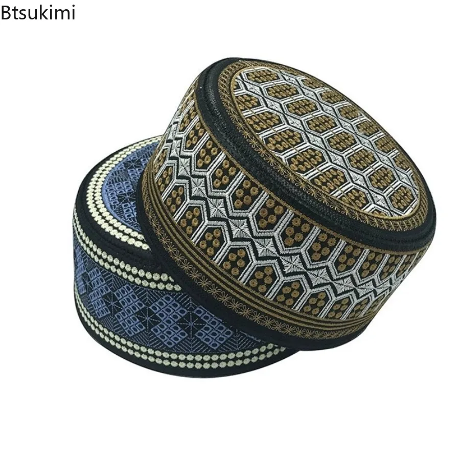 التطريز النقش عمامة القبعات الرجال تنفس الإسلامية الكوفي الصلاة قبعة عيد رمضان الحجاب بيني قبعات موضة مسلم الجمجمة القبعات #1