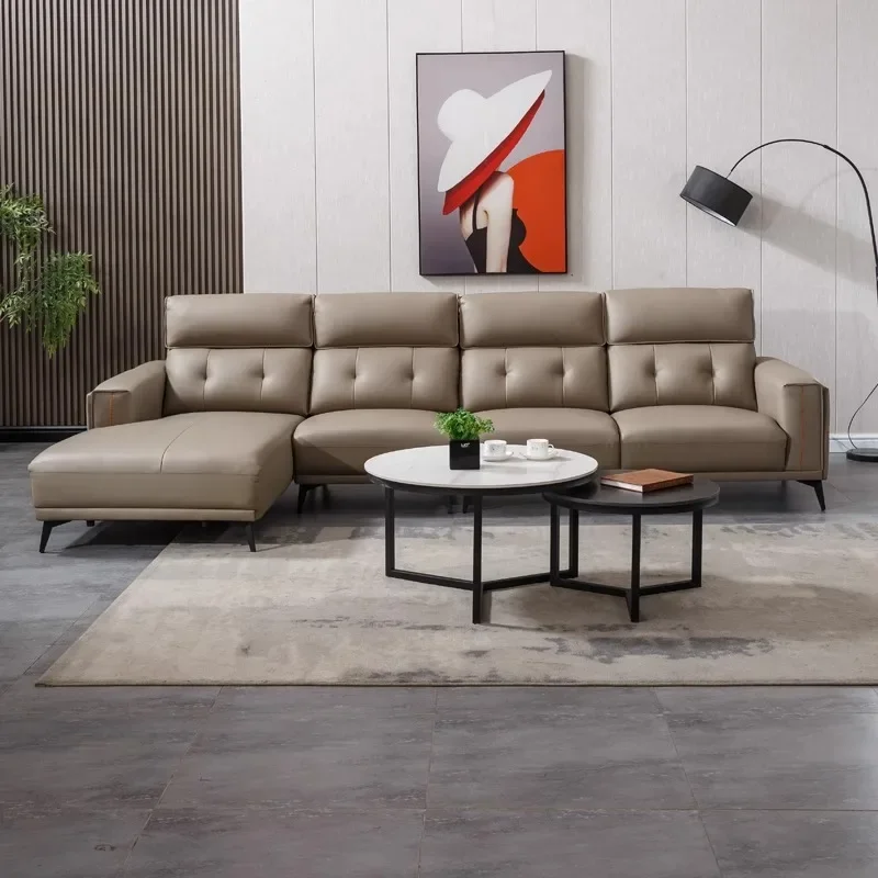Modern Leather Sectional L-Shape Sofa Set with Recliner for Living Room Home Apartment Hotel Basement Made Fabric Filled Sponge