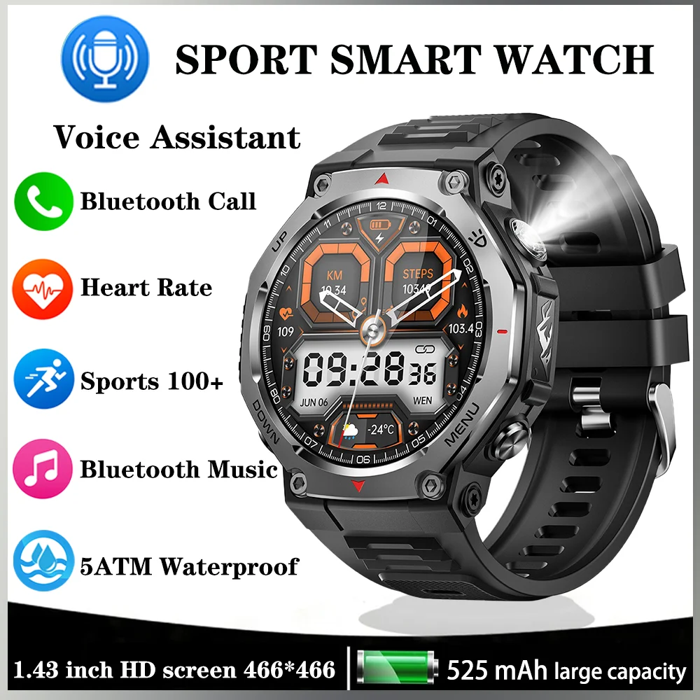 

Xiaomi Mijia Smartwatch Flashlight 5ATM Waterproof 525mAh Watch Bluetooth Call Voice Assistan Healthy Monitoring Watches for Men