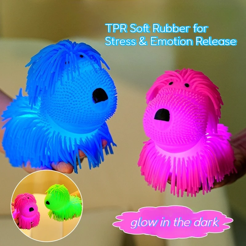 Shaggy Dog Squishy Toy Soft Glue Kawaii Squeezable Stress Reliever Pets Colorful Glowing Small Toys Easy Convenient Cute Gifts