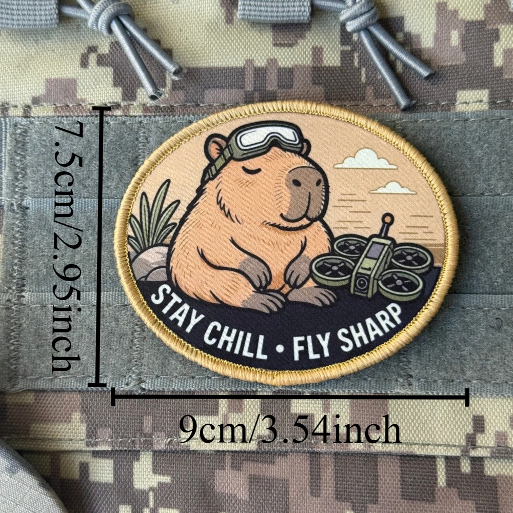 Printed Capybara FPV Drone Pilot Patch Funny Animal Meme Morale Badges Tactical Hook and Loop Fastener for Backpack Applique