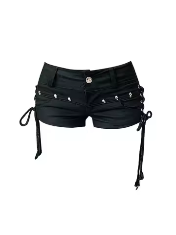 Women's Black Gothic Denim Shorts Vintage Aesthetic Korean Low Waist Jean Shorts Harajuku Y2k Cowboy Short Pants Clothes Summer