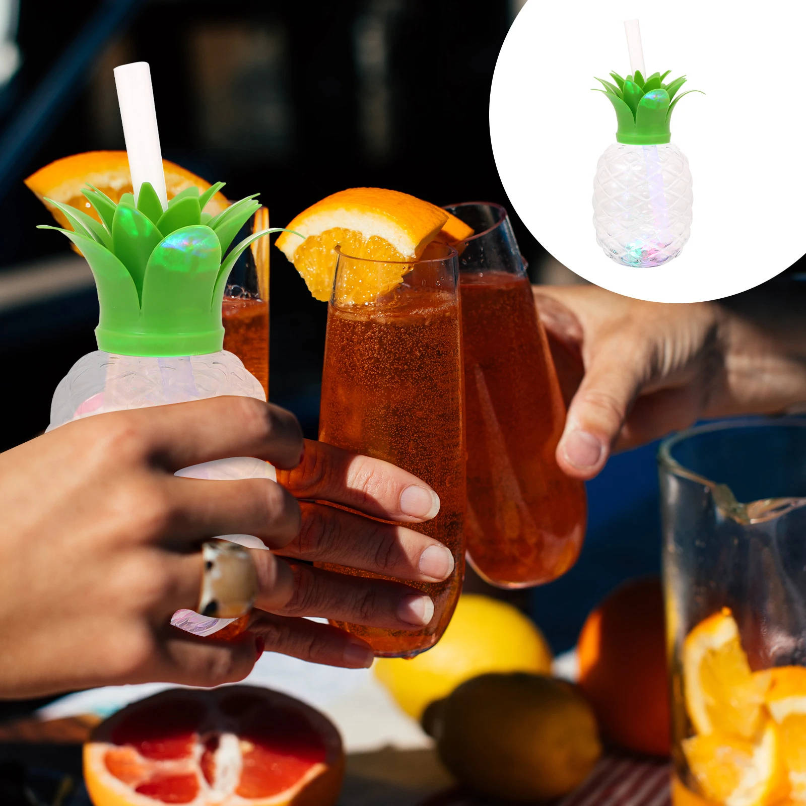 

Glowing Pineapple Cup Luminous Drink Cups Plastic Creative Beverage Party Birthday Shaped Lights Straw Glass